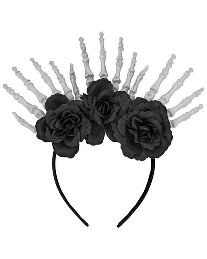 Skeleton Hands and Black Roses Headpiece