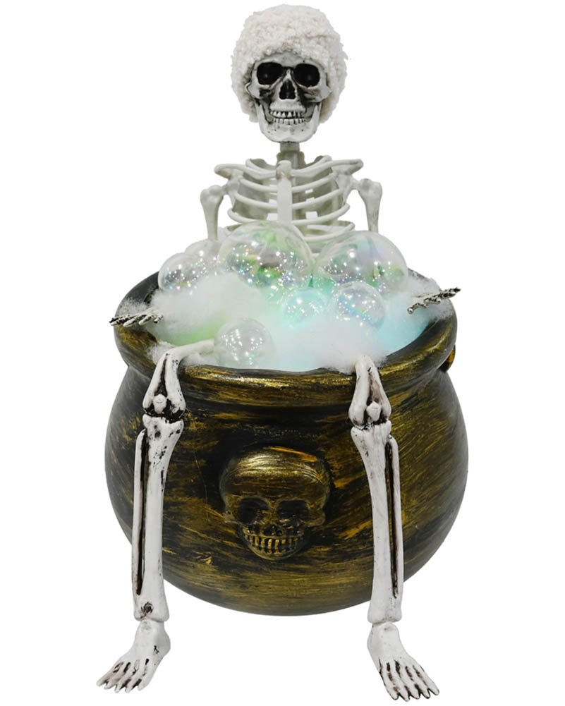 Skeleton In Cauldron Bubbles Bath Animated Halloween Decoration 28cm