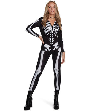 Skeleton Zipper Bodysuit Womens Costume