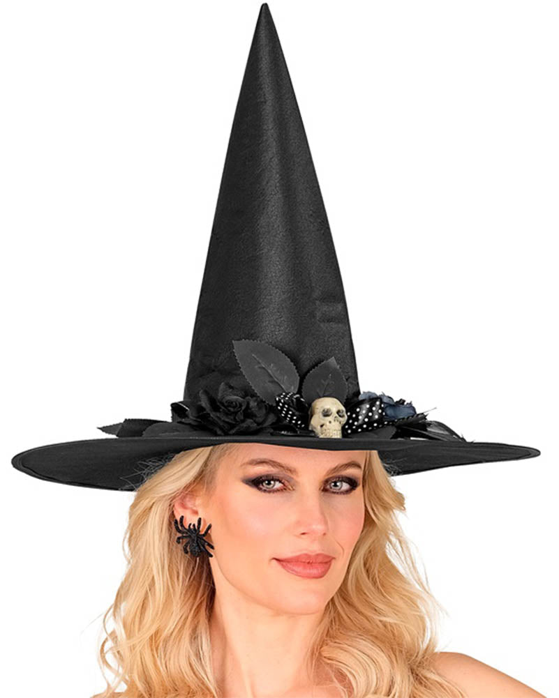 Skull Bow and Flowers Witch Hat