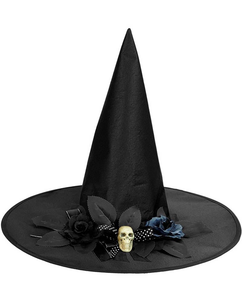 Skull Bow and Flowers Witch Hat