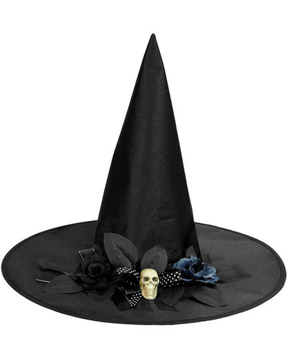 Skull Bow and Flowers Witch Hat