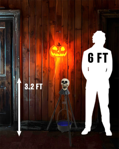 Skull Hanging Cauldron Animated Decoration 1m