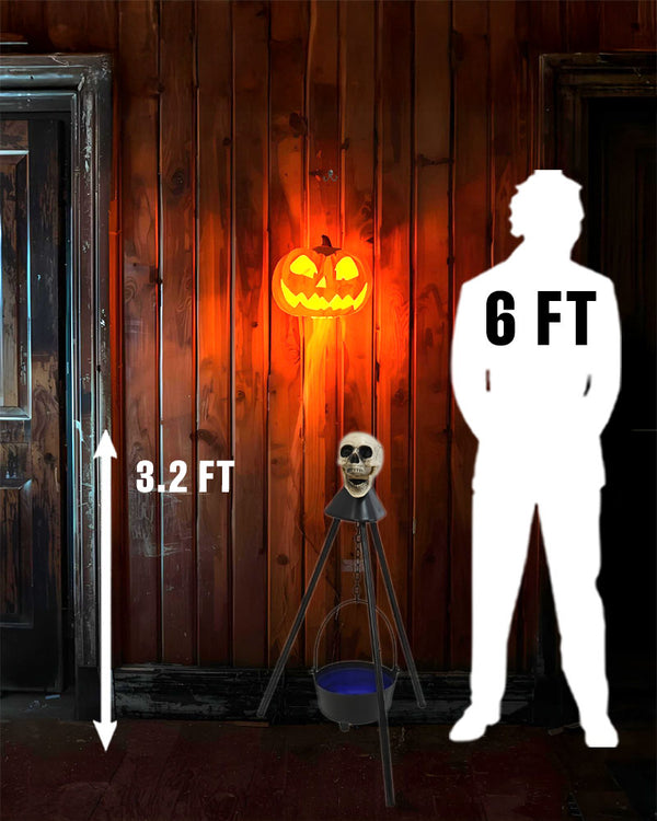 Skull Hanging Cauldron Animated Decoration 1m