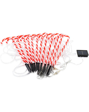 Candy Cane Solar LED Fence Stake Christmas Lights Pack of 12