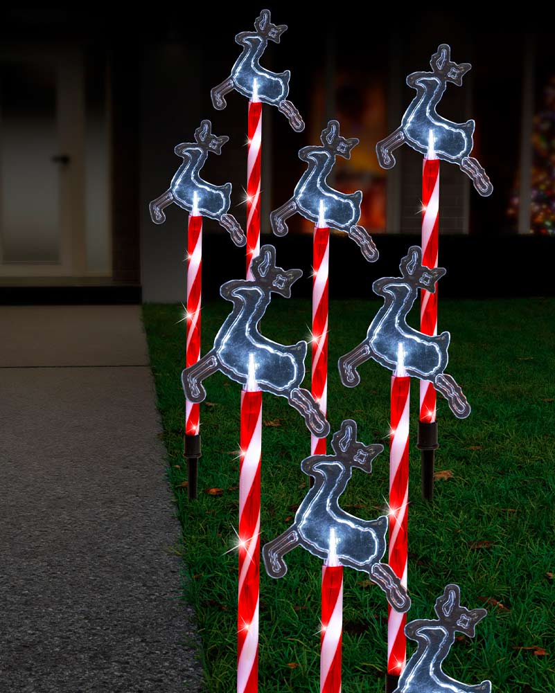 Solar Christmas LED Candy Reindeer Path Lights 48cm Pack of 8