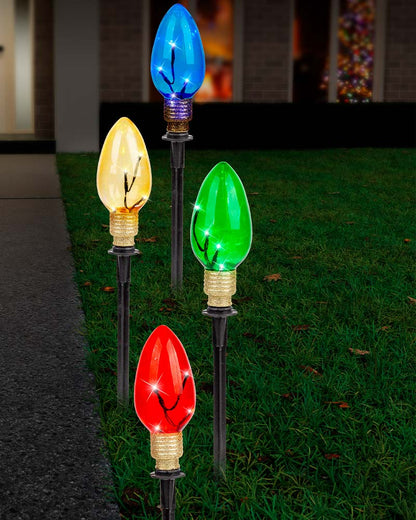 Solar Lightbulb Christmas Path Lights 42cm Pack of 4