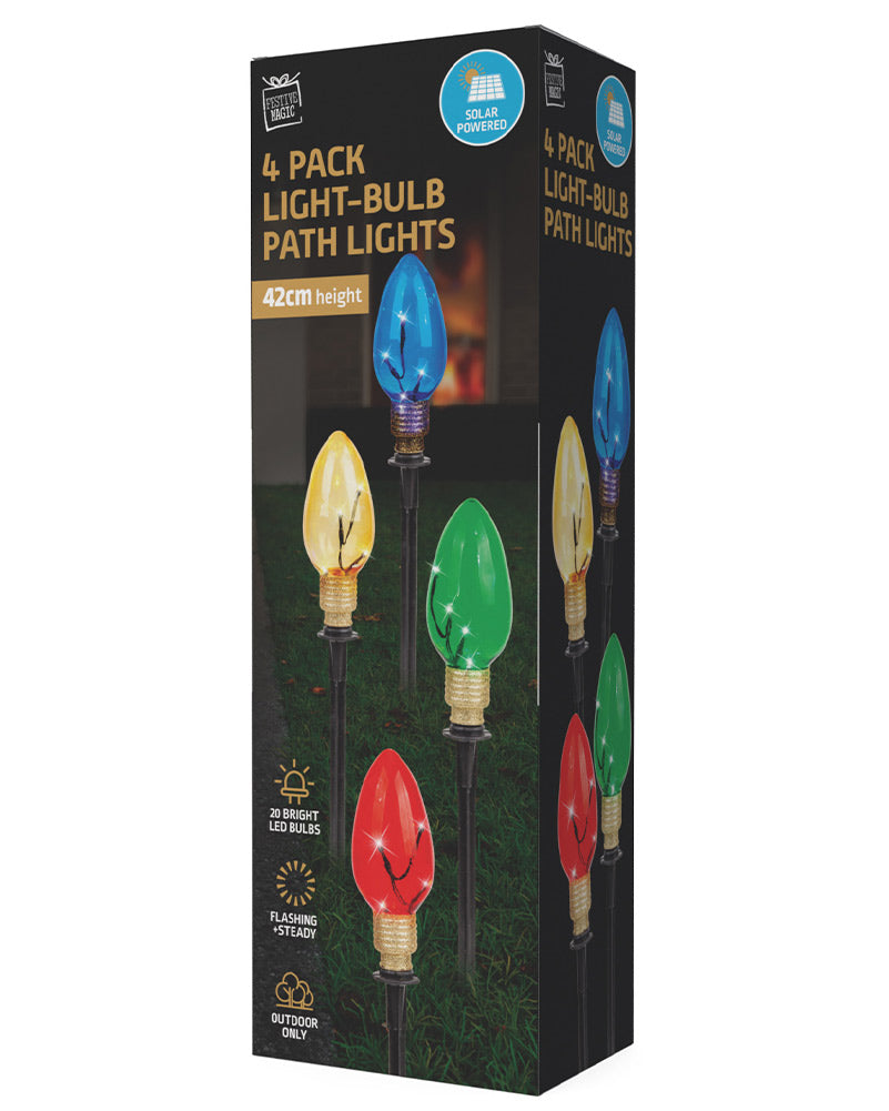 Solar Lightbulb Christmas Path Lights 42cm Pack of 4