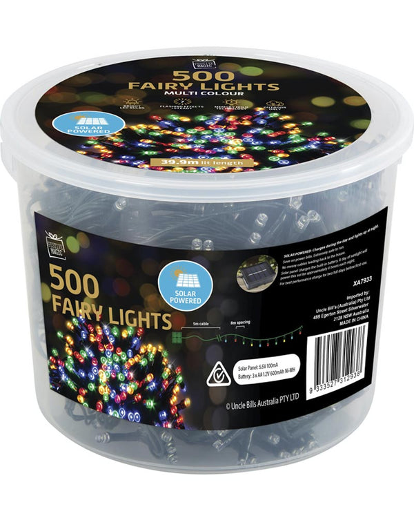 Solar Multi-Coloured 500 Piece LED Christmas Fairy Lights 39.9m