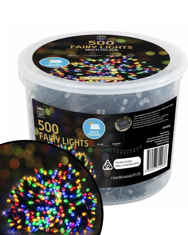 Solar Multi-Coloured 500 Piece LED Christmas Fairy Lights 39.9m