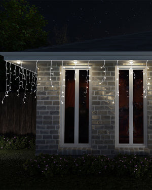 Christmas Solar Snowing Icicles 600 White 8.3m