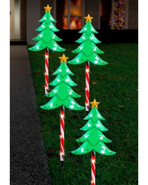 Solar Tree Candy Pole Stake Christmas Lights 4 Piece