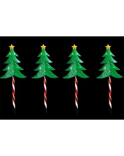 Solar Tree Candy Pole Stake Christmas Lights 4 Piece