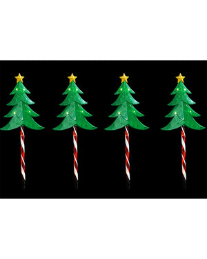 Solar Tree Candy Pole Stake Christmas Lights 4 Piece