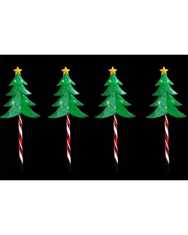 Solar Tree Candy Pole Stake Christmas Lights 4 Piece