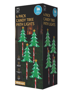 Solar Tree Candy Pole Stake Christmas Lights 4 Piece