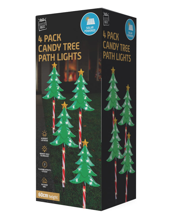 Solar Tree Candy Pole Stake Christmas Lights 4 Piece