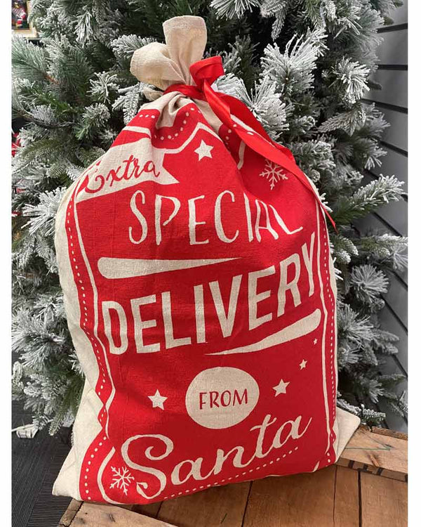 Christmas Special Delivery with Ribbon Cotton Sack 70cm