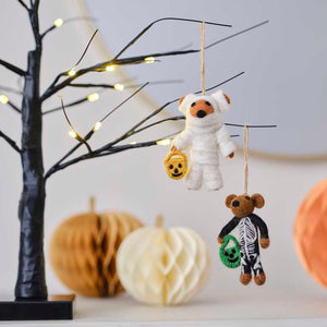 Pumpkin Spice Felt Mummy Bear Hanging Tree Decoration