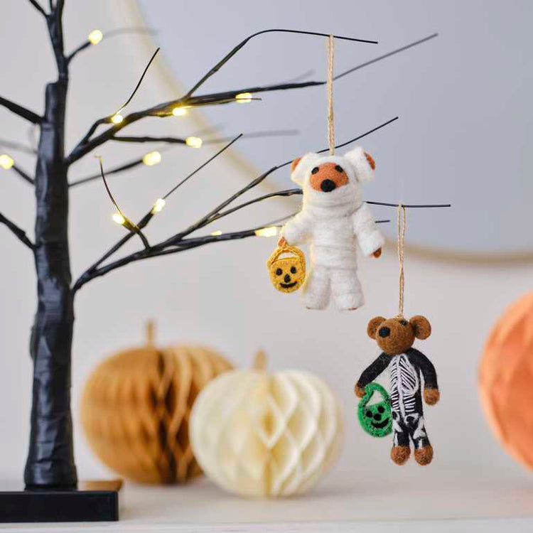 Pumpkin Spice Felt Skeleton Bear Hanging Tree Decoration