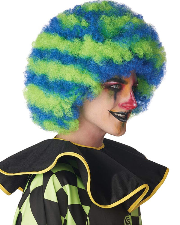 Spiral Clown Blue and Green Afro Wig