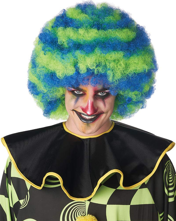 Spiral Clown Blue and Green Afro Wig