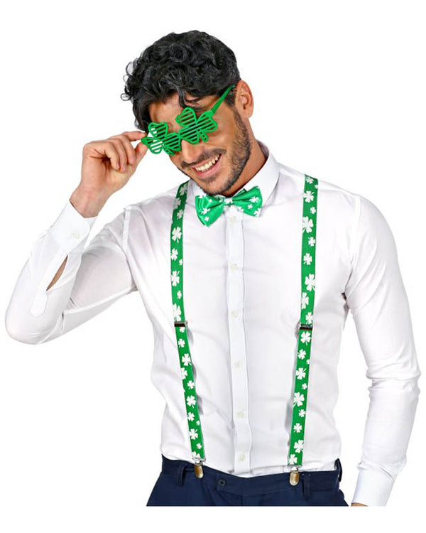 St Patricks Day Glasses Suspenders and Bow Tie Set