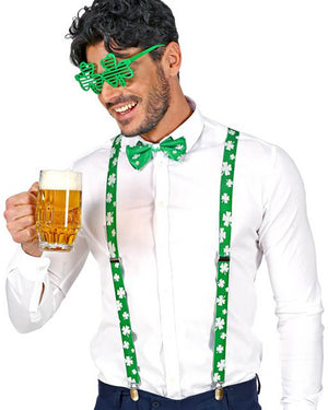St Patricks Day Glasses Suspenders and Bow Tie Set