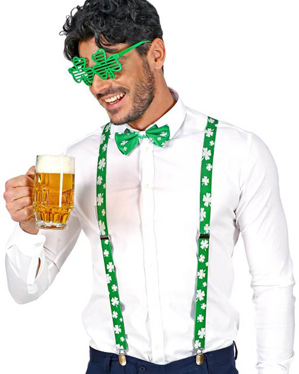 St Patricks Day Glasses Suspenders and Bow Tie Set