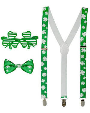 St Patricks Day Glasses Suspenders and Bow Tie Set