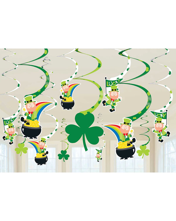 St Patricks Day Hanging Swirl Decorations Pack of 12