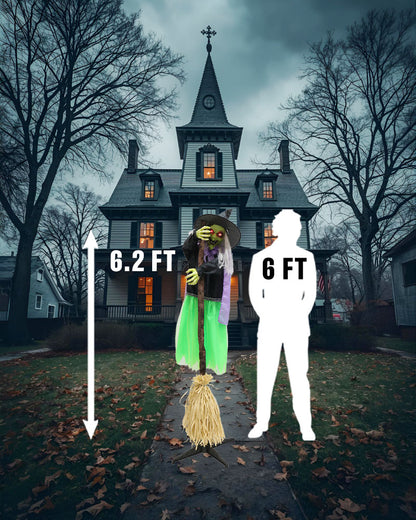 Standing Witch with Broom Animated Decoration 1.9m