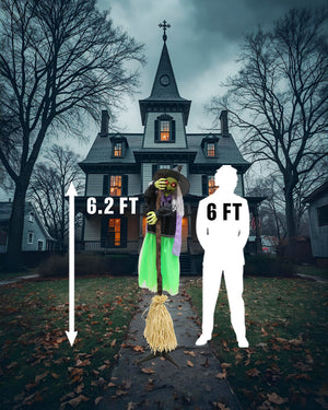Standing Witch with Broom Animated Decoration 1.9m