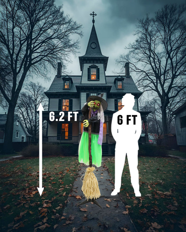 Standing Witch with Broom Animated Decoration 1.9m