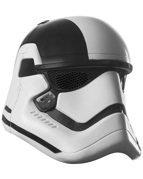 White and black stormtrooper helmet on a white background