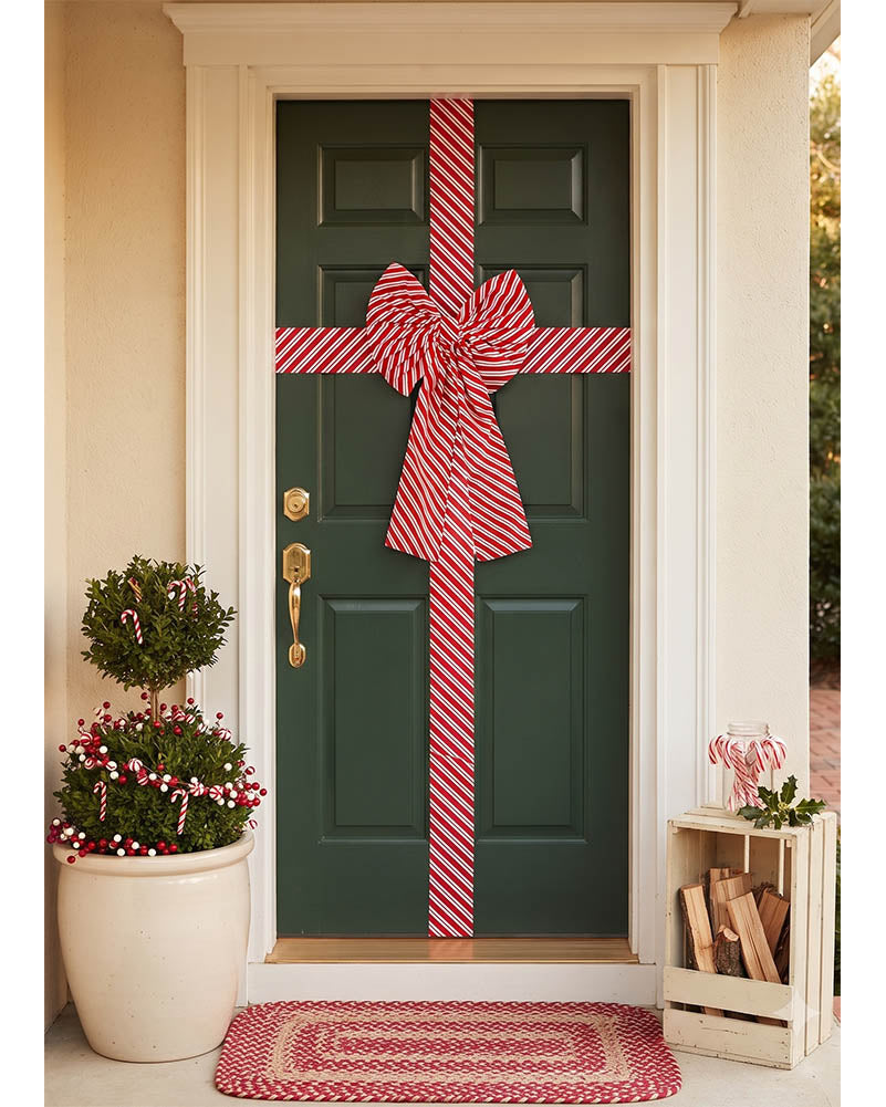 Stripe Door Bow and Sash Christmas Set