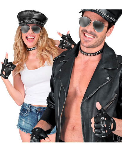 Studded Leather Look Fingerless Gloves
