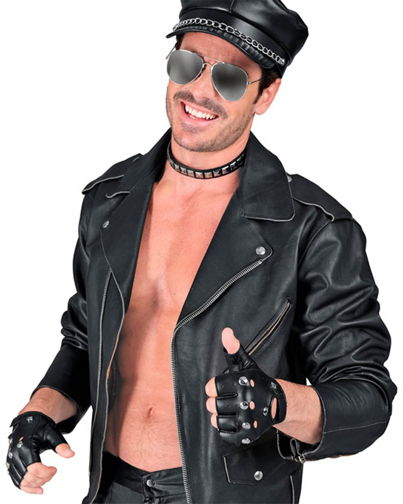 Studded Leather Look Fingerless Gloves