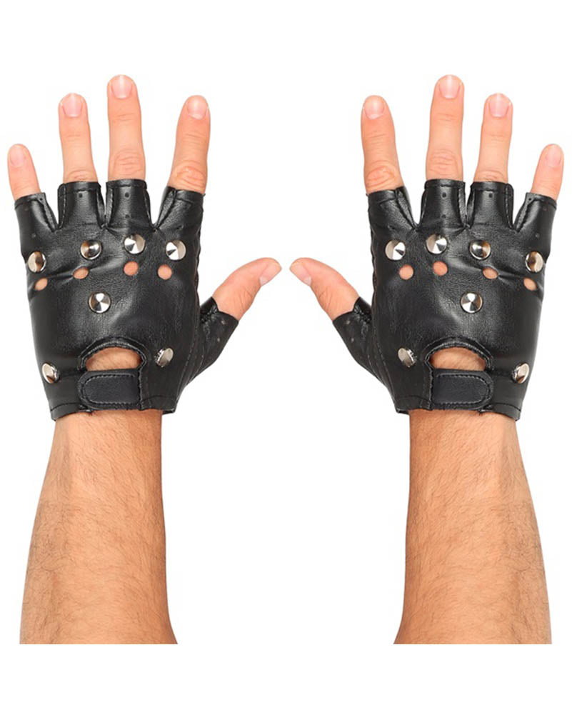 Studded Leather Look Fingerless Gloves