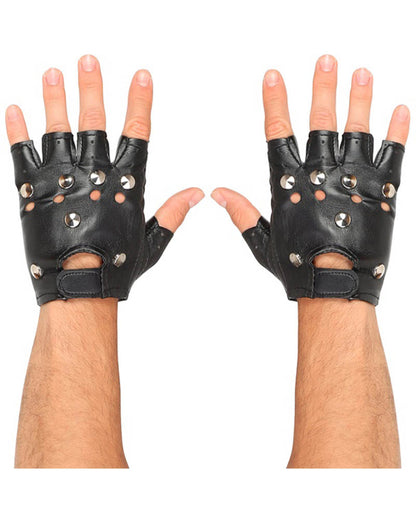 Studded Leather Look Fingerless Gloves