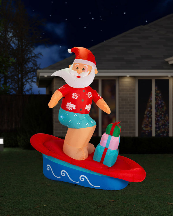 Surfing Santa On Wave Inflatable Christmas Decoration 2.1m