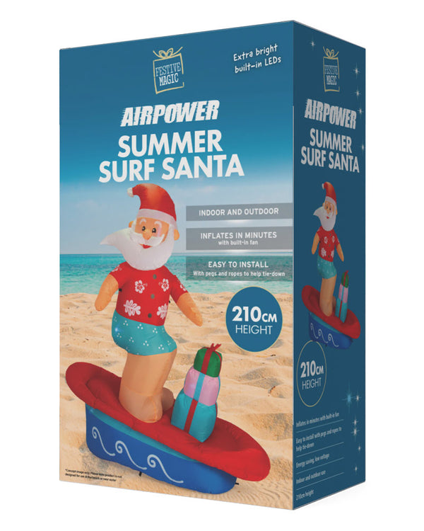 Surfing Santa On Wave Inflatable Christmas Decoration 2.1m