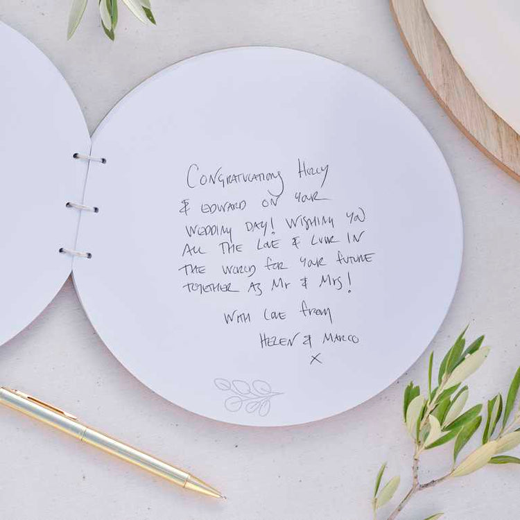 Sage Wedding Round Wooden Wedding Guest Book