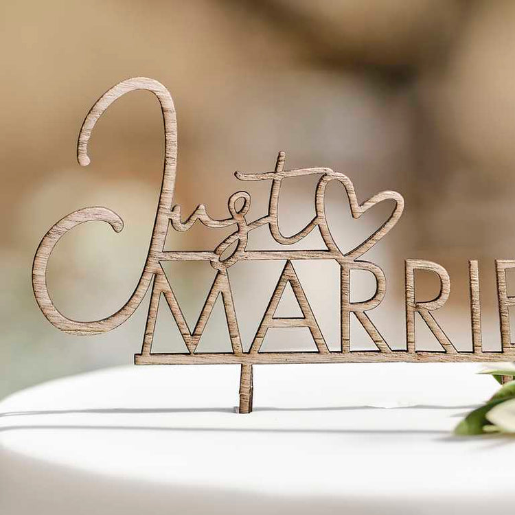 Sage Wedding Wooden Just Married Cake Topper