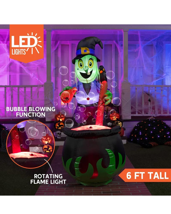 Tall Witch With Bubbling Potion Halloween Inflatable 1.83m