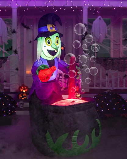 Tall Witch With Bubbling Potion Halloween Inflatable 1.83m