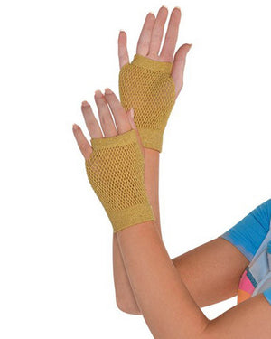 Short Gold Fishnet Gloves