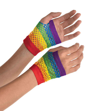 Short Rainbow Fishnet Gloves
