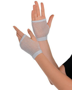 Short Silver Fishnet Gloves