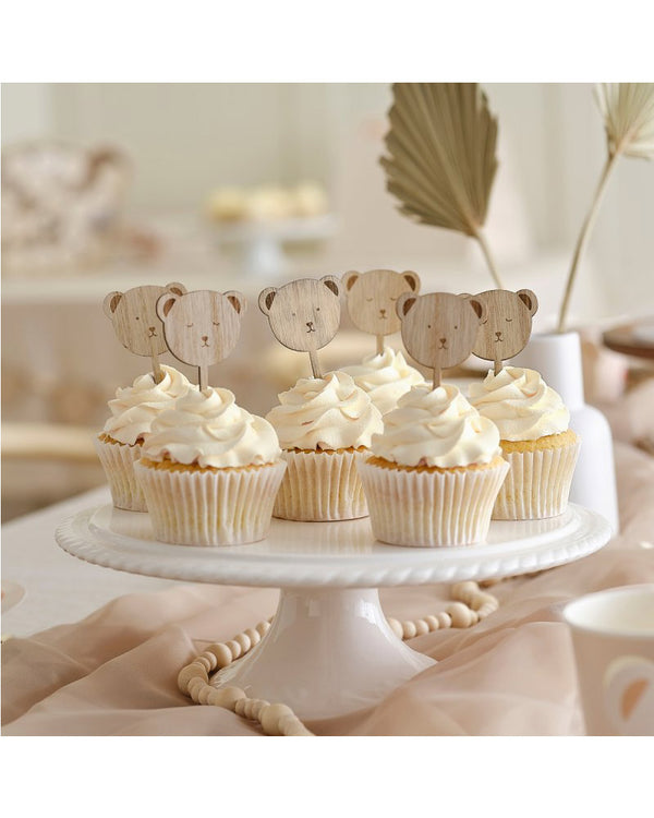 Teddy Bear Wooden Cupcake Toppers Pack of 6
